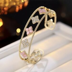 18k Gold Plated Pink & Diamond Bracelet Bangle Designer Inspired